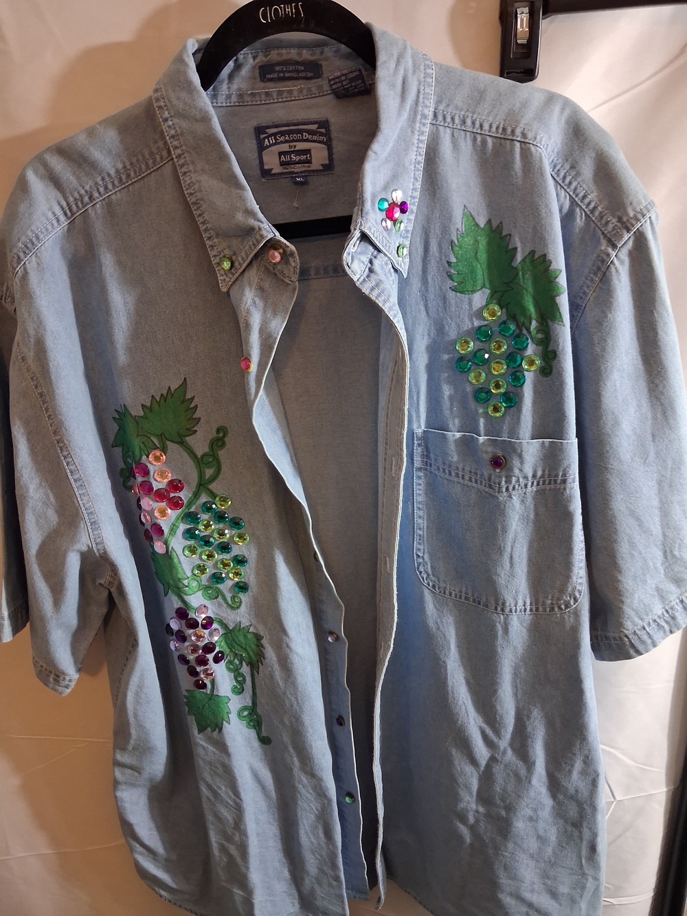 Light Blue Embellished Women’s Button-Down Shirt with Grapevine Detail
